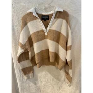 AMERICAN EAGLE Sweater BROWN STRIPE COLLARED Women's SIZE Medium